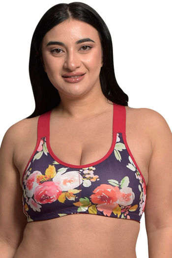 Buy Inner Sense Organic Cotton Bamboo Plus Size Sports Bra - Purple Floral Print